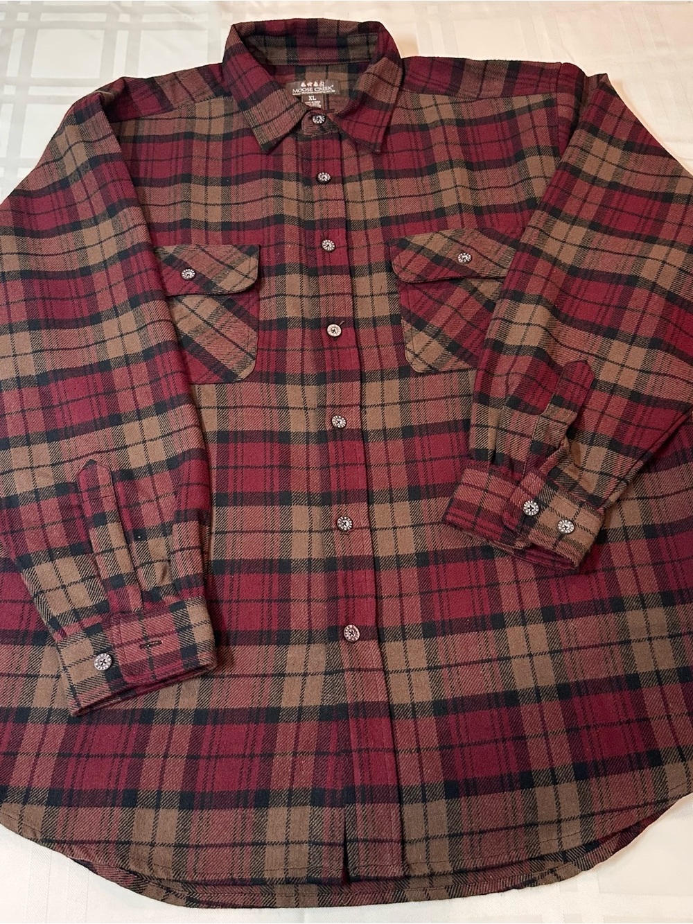 NWOT Moose Creek Flannel Button Down Shirt Burgundy Plaid Heavyweight Men's